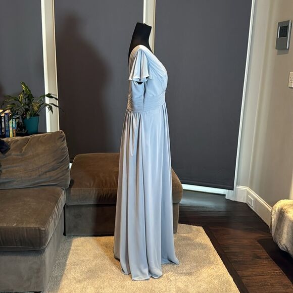 Women’s Blue/Gray Full Length Chiffon Formal Dress FlutterSleeves Size 16 - Picture 3 of 11